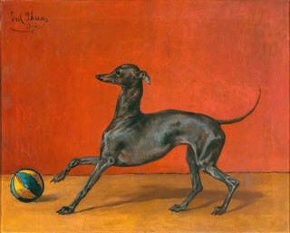 Julius von Blaas - A Greyhound or Italian Sighthound with Ball.webp