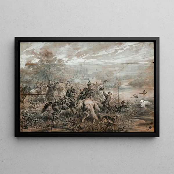 Jagen auf den Reiher - Juliusz Kossak — gerahmtes Bild an der Wand