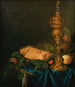 Nature morte with a salmon cup and fruits - Justus Juncker — artwork view