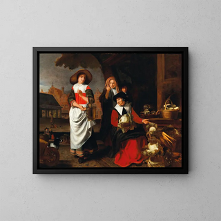 Justus de Gelder - A Town Square With An Old Woman Selling Vegetables At A Market Stall.webp