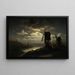 Night landscape painting with windmills - Józef Marszewski — framed artwork on a wall