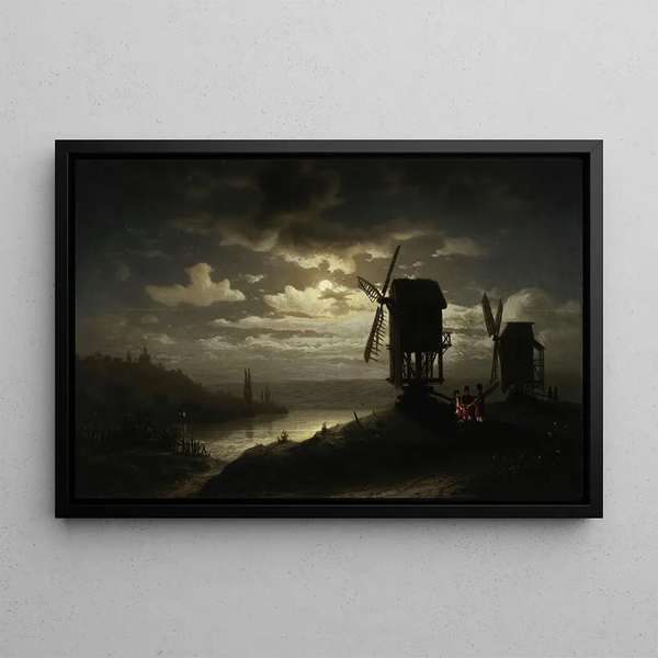 Jzef Marszewski - Nocturnal landscape with windmills.webp