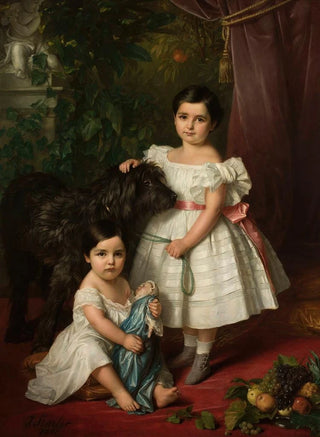 Jzef Simmler - Portrait of Maria Ra Kronenberg and Ra Maria Karolina Kronenberg with a dog.webp