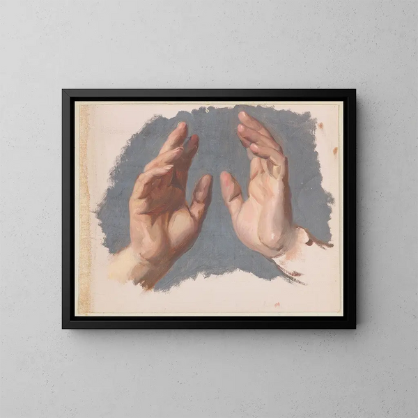 Studie der beiden Hände des Bischofs für das Gemälde Der Schwur der Königin Jadwiga - Józef Simmler — gerahmtes Bild an der Wand