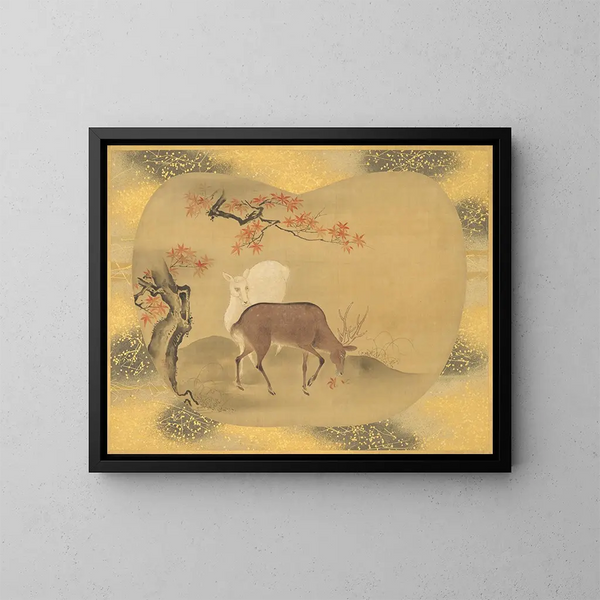 Hirsch und Herbstlaub - Kanō Tsunenobu — gerahmtes Bild an der Wand