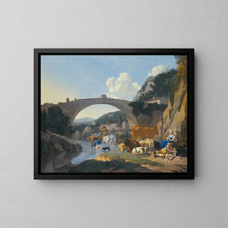 Karel Dujardin - Italianate Landscape With Herders And Animals Resting By A River Under A Bridge.webp