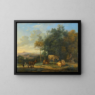 Karel Dujardin - Landscape with Two Donkeys Goats and Pigs.webp