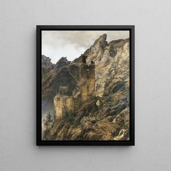 Karl Friedrich Lessing - Rocky Landscape Gorge with Ruins.webp
