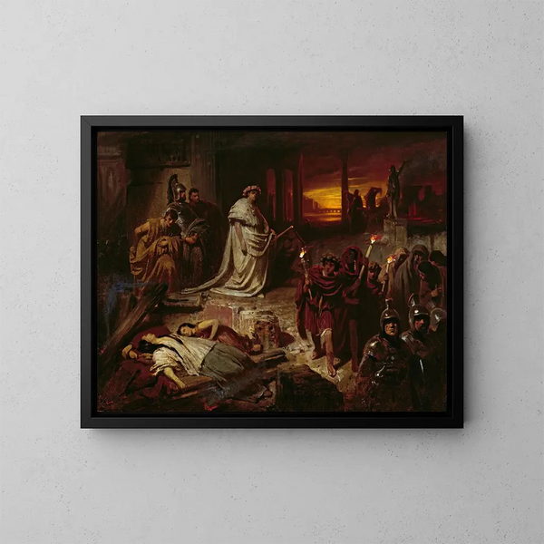 Néron sulle rovine di Roma - Karl Theodor von Piloty — quadro incorniciato alla parete