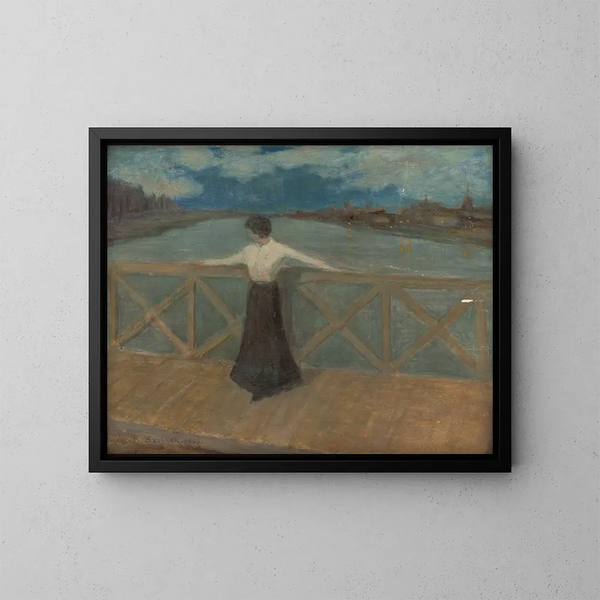 Frau auf einer Brücke - Karol Pongrácz — gerahmtes Bild an der Wand