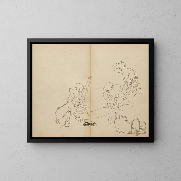 Kalligraphie in der Wärme - Kawanabe Kyōsai — gerahmtes Bild an der Wand
