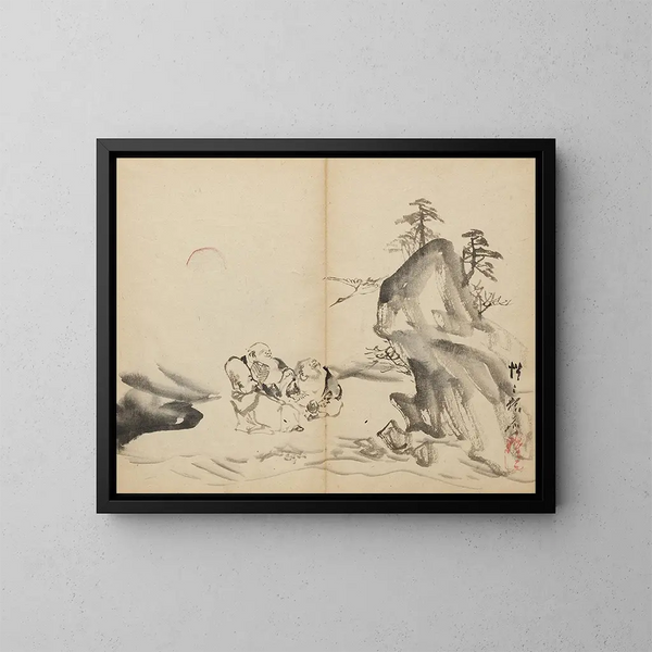 Dieux der Glücksgöttinnen am Penglai-Berg - Kawanabe Kyōsai — gerahmtes Bild an der Wand