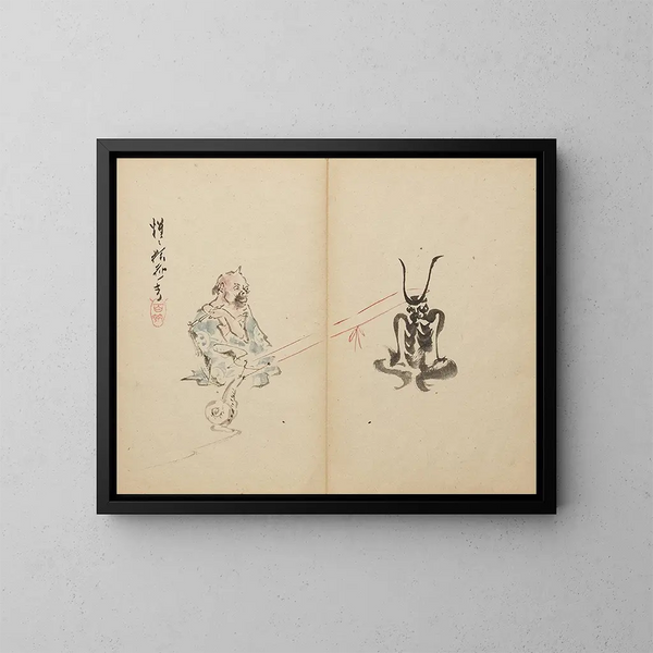Schnecke gegen Dämon - Kawanabe Kyōsai — gerahmtes Bild an der Wand