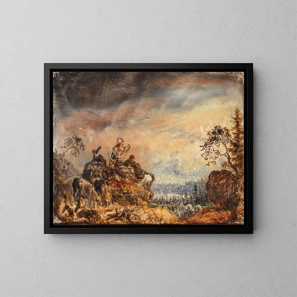 Mädchen, das Ziegen hütet (Skizze) - Kilian Zoll — gerahmtes Bild an der Wand