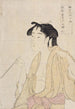 Frau, die Rauch aus einer Pfeife ausatmet - Kitagawa Utamaro — Ansicht des Kunstwerks