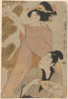 Frau und Mann schneiden Zweige vom Neujahrs-Kiefernbaum - Kitagawa Utamaro — Ansicht des Kunstwerks