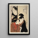 Oshichi, das Mädchen des Obsthändlers, Kichisabur, den dienenden Jungen, und Dozaemon Denkichi - Kitagawa Utamaro — gerahmtes Bild an der Wand