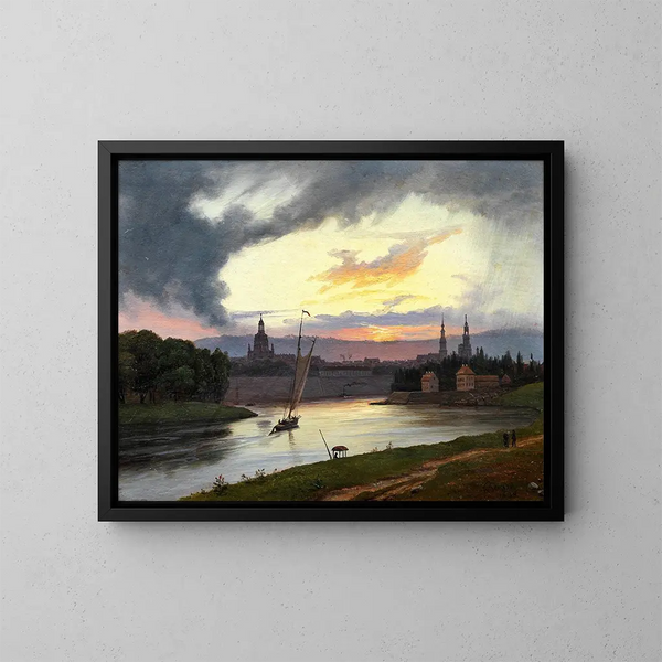 Dresden bei Sonnenuntergang - Knud Baade — gerahmtes Bild an der Wand
