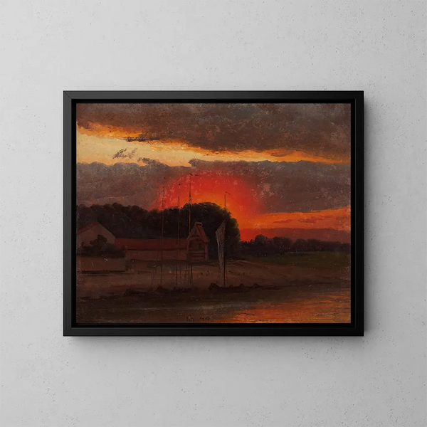 L'Elbe bei Sonnenuntergang - Knud Baade — gerahmtes Bild an der Wand