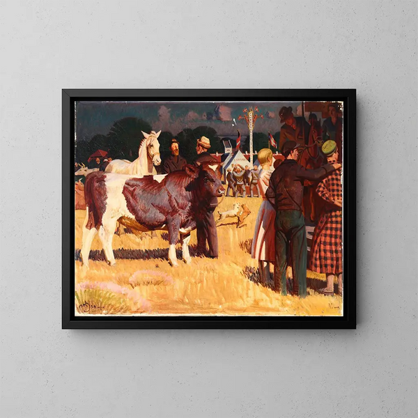 Auf dem Markt hinter einer kleinen Stadt am Limfjord - Knud Sinding — gerahmtes Bild an der Wand