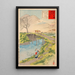Mount Tsukuba seen from the Sakura River at Hitachi - Kobayashi Kiyochika — framed artwork on a wall