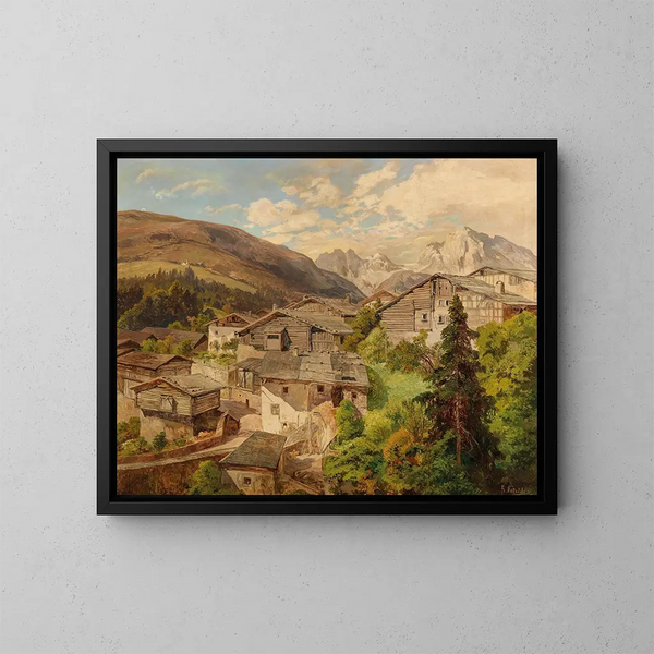 Dorf im Alpenstil - Konrad Petrides — gerahmtes Bild an der Wand