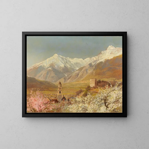 Blick auf Meran im Frühling - Konrad Petrides — gerahmtes Bild an der Wand