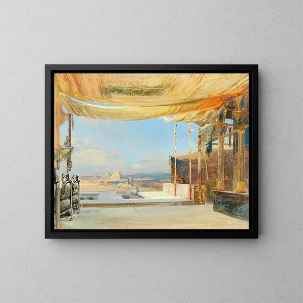 Ansicht des Sphinx und der Pyramiden von Gizeh - Konrad Petrides — gerahmtes Bild an der Wand