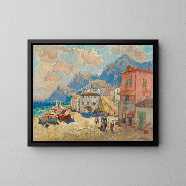Una città costiera in Spagna - Konstantin Ivanovich Gorbatov — quadro incorniciato alla parete
