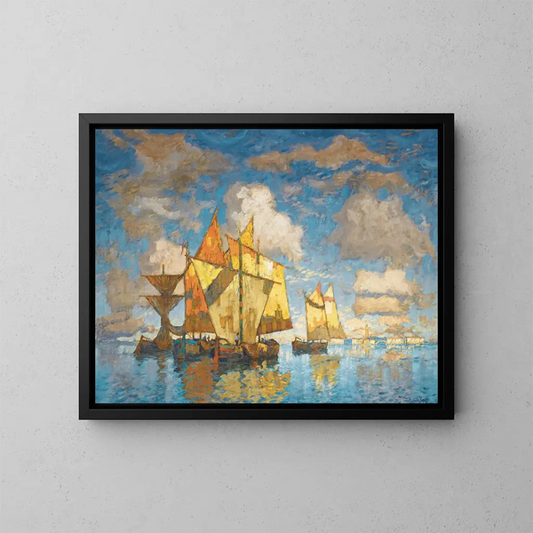 Bateaux da pesca nella laguna di Venezia - Konstantin Ivanovich Gorbatov — quadro incorniciato alla parete