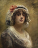 Portrait eines jungen Mädchens mit einem weißen Stoffhut - Konstantin Makovsky — Ansicht des Kunstwerks
