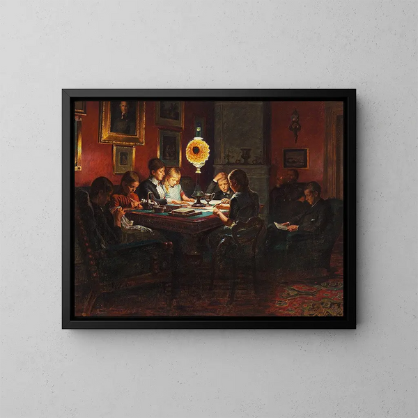 Familienporträt bei Lampe - Kristian Zahrtmann — gerahmtes Bild an der Wand