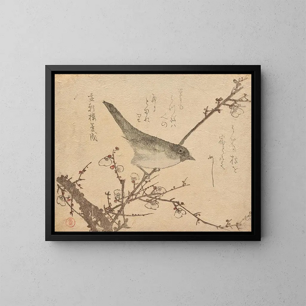 Fauvette sur une branche de prunier - Kubo Shunman — gerahmtes Bild an der Wand