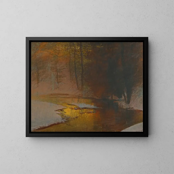 Schneebedeckte Fluss bei Sonnenuntergang - Ladislav Mednyánszky — gerahmtes Bild an der Wand