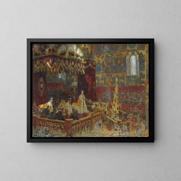 La Zeremonie der Krönung des Zaren Nikolaus II. in Moskau - Laurits Tuxen — gerahmtes Bild an der Wand