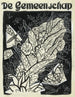 Konzeption des Covers von De Gemeenschap mit einer Darstellung von Schmetterlingen, die um Blätter und Blumen fliegen - Leo Gestel — Ansicht des Kunstwerks