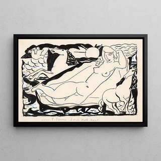 Leo Gestel - Venus Vignet voor boek Lart Hollandais contemporain van Paul Fierens liggend naakt met daarbij afgebeeld twee paarden en twee duiven.webp