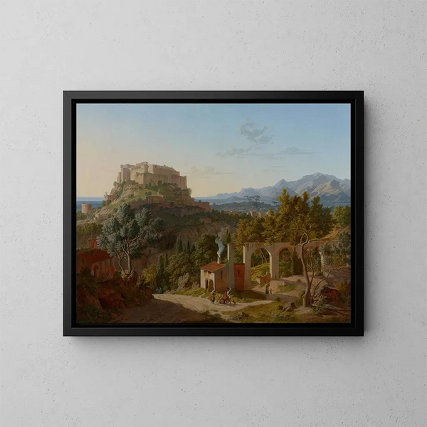 Landschaft mit dem Schloss von Massa di Carrara - Leo von Klenze — gerahmtes Bild an der Wand