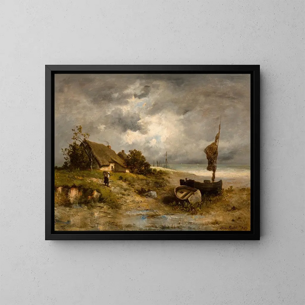 Eine Farm am Meer - Léon Richet — gerahmtes Bild an der Wand