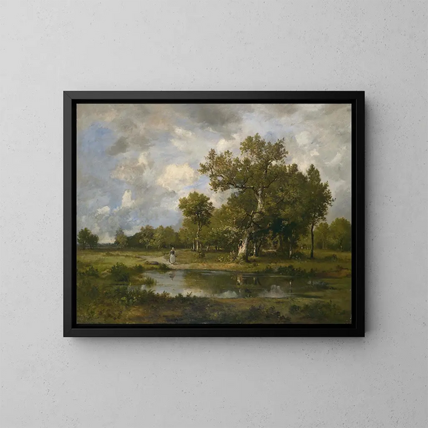 Landschaft von Bach mit Spaziergängerin - Léon Richet — gerahmtes Bild an der Wand