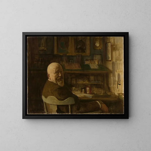 Portrait eines Mannes im Büro - Leopold von Kalckreuth — gerahmtes Bild an der Wand