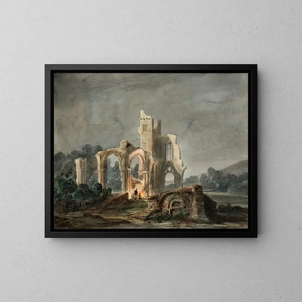 nächtliche Landschaft mit gotischen Ruinen - Lluís Rigalt — gerahmtes Bild an der Wand