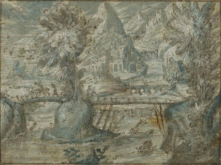 Lodewijk Toeput - Paysage montagneux avec un pont audessus de la rivire.webp
