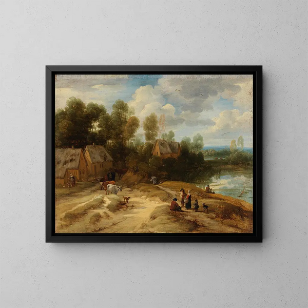 Paesaggio con contadini e bestiame - Lodewijk de Vadder — quadro incorniciato alla parete
