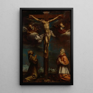 Lombard School - The Crucifixion With St Francis A Cardinal And Two Angels.webp