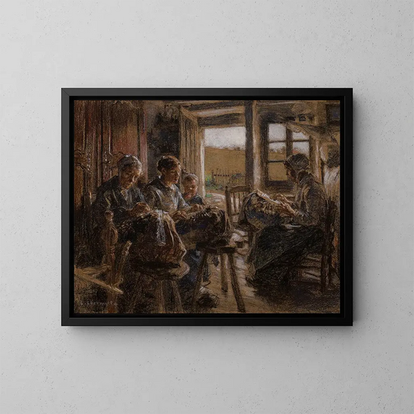 Die Spitzenarbeiterinnen der Vogesen - Léon Augustin Lhermitte — gerahmtes Bild an der Wand