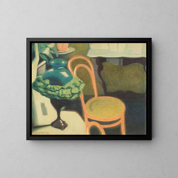 interno con sedia e lampada in opale - Léon Spilliaert — quadro incorniciato alla parete