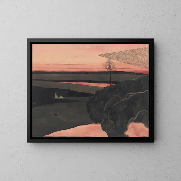 Landschaftsgemälde unter einem abendlichen Rot mit Zugvögeln - Léon Spilliaert — gerahmtes Bild an der Wand