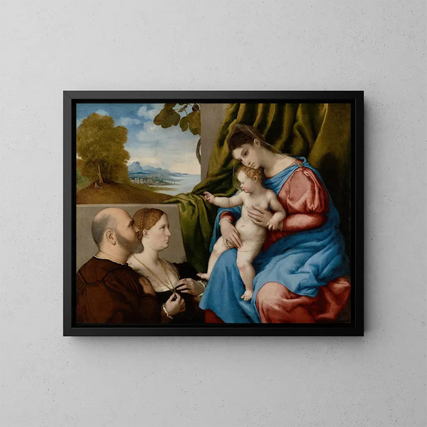 Vergine con Bambino e due donatori - Lorenzo Lotto — quadro incorniciato alla parete