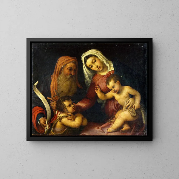 La Vergine e il Bambino con i santi Zaccaria e Giovanni Battista - Lorenzo Lotto — quadro incorniciato alla parete